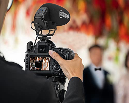 Boya BY-BM3032 Supercardioid On-Camera Shotgun Microphone with Headphone Out & Furry Windjammer for DSLR, Mirrorless & Video Cameras