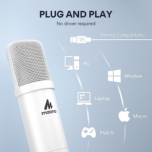 MAONO Microphone with Studio Headphone Set 192kHz/24bit Vocal Condenser Cardioid Podcast Mic Compatible with Mac and Windows, YouTube, Gaming, Live Streaming, Voice-Over