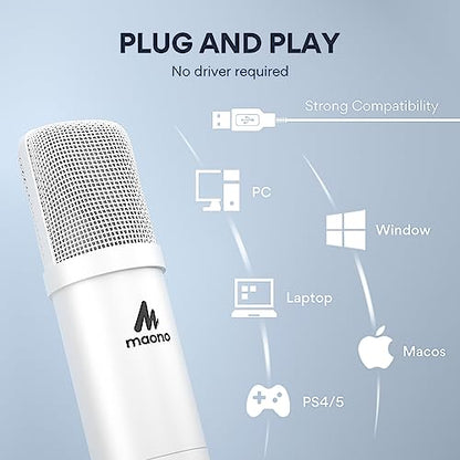 MAONO Microphone with Studio Headphone Set 192kHz/24bit Vocal Condenser Cardioid Podcast Mic Compatible with Mac and Windows, YouTube, Gaming, Live Streaming, Voice-Over