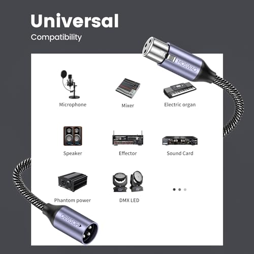 MOSWAG XLR Male to Female Cable 3FT Balanced XLR Cable Microphone Cord 3Pin | XLR to XLR Cable Nylon Braided Compatible with Mic Mixer, Microphone, Recording Studio, Behringer, Speaker Systems - size: 3FT/1M