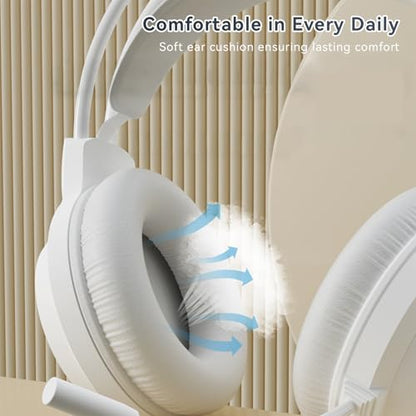 Over-Ear Wired Headphones with Microphone, 3.5mm Plug in Headphones, Noise Isolating & Stereo, Lightweight Portable Headsets for Smartphone, Tablet, Computer, Mp3/4, White - color: White