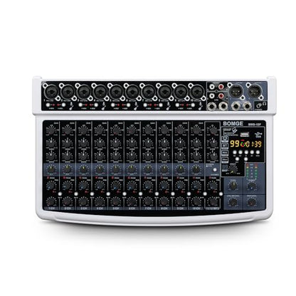 BOMGE 12 Channel Professional Audio Mixer, Bluetooth Studio Mixer with USB, 48V Power, XLR/RCA Inputs, 99 DSP Effects For Professional and Beginners (12F-W)