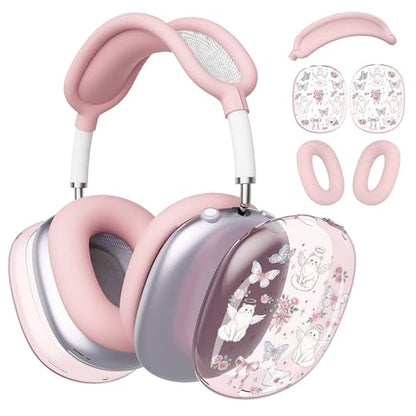 for AirPods Max Headphones Kawaii Cat Ear Covers for AirPods Max 2 - color: Kitten Butterfly B/Pink