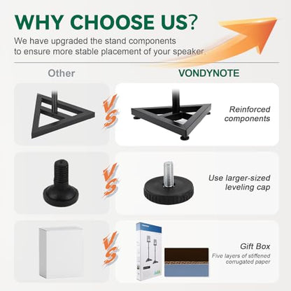 Vondynote Pair Studio Monitor Stands 32.6"-50.9" Base Floor Speaker Stands | Adjustable Height, Heavy Duty, Three Point Triangle Base, Floor Speaker Stands