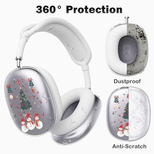 for AirPods Max 2/1 Headphones Christmas Tree Ear Covers | Cute Snowman Clear Ear Cups Cover | White Silicone Ear Pad Case Headband Cover for Apple AirPods Max 2/1 (2026/2024/2020) - color: Snowman I/White
