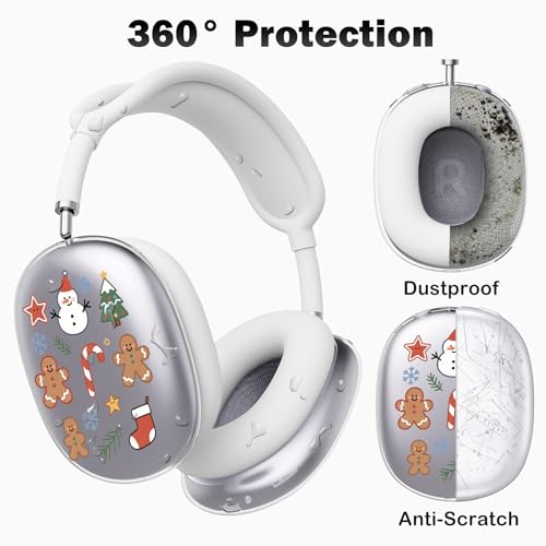 for AirPods Max Headphones Christmas Ear Covers for AirPods Max 2 | Gingerbread Man Clear Ear Cups Cover | White Silicone Ear Pad Case Headband Cover for Apple AirPods Max 2/1 (2026/2024/2020) - color: Gingerbread Man A/White