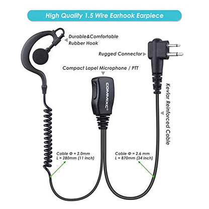 (2 Pack) Walkie Talkie Earpiece, 2-Pin 2.5mm/3.5mm G Shape Walkie Talkie Headset with PTT Mic, Compatible with Motorola Two-Way Radios