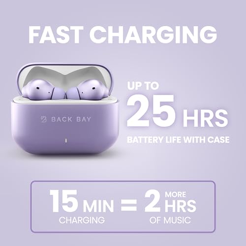 Back Bay Audio True Wireless Earbuds Noise Cancelling Earbuds, Premium ANC - color: Lavender