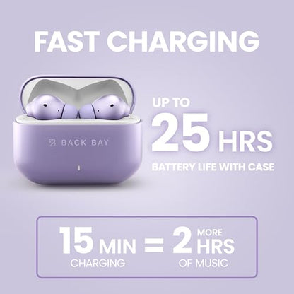 Back Bay Audio True Wireless Earbuds Noise Cancelling Earbuds, Premium ANC - color: Lavender