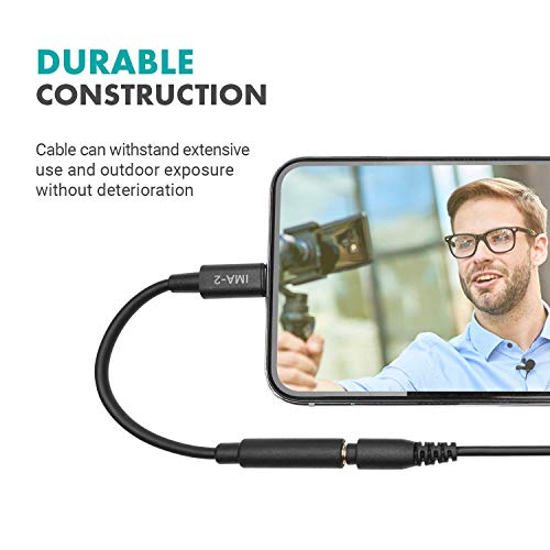 Movo IMA-2 3.5mm TRS to Lightning iPhone Headphone Adapter - Apple Aux Adapter for Mics and Headphones - 3.5 mm TRS Audio Cable to Lightning Adapter