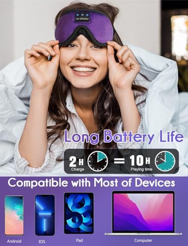 LC-dolida Sleep Headphones, Sleep Mask Bluetooth Wireless Music Eye Mask, Sleeping Headphones for Side Sleepers Sleep Mask with Bluetooth Headphones Ultra-Thin Stereo Speakers Perfect for Sleeping - color: Classical Purple