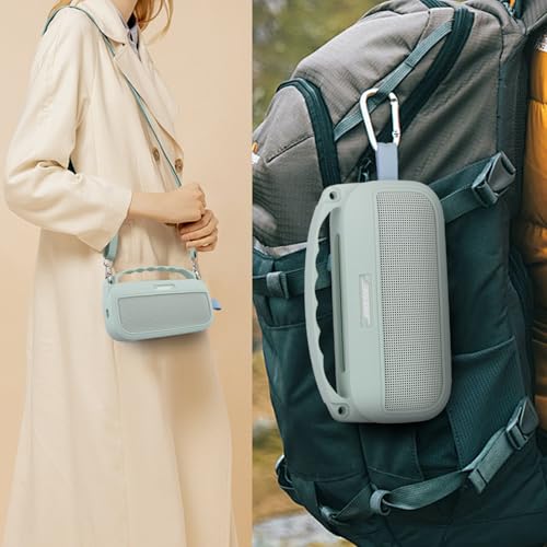 co2CREA Soft Silicone Case for Bose SoundLink Flex 2nd Gen, Mint | Skin-Friendly Handle, Adjustable Shoulder Strap, Crossbody Carrying, Aluminum Carabiner, Lightweight - color: Alphine Sage Case