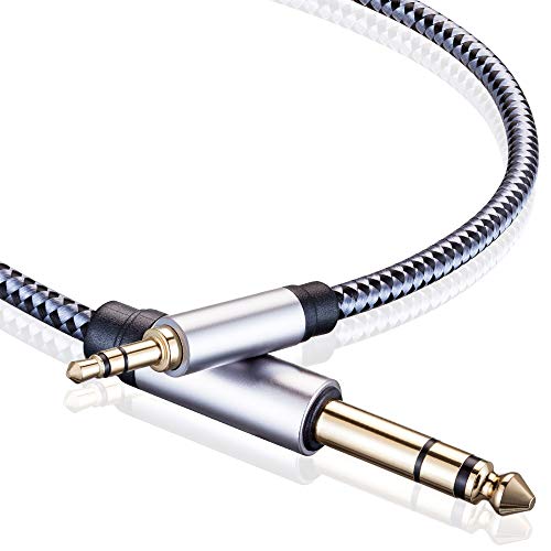 Tiierzon 3.5mm to 6.35mm Stereo Cable 25FT, 1/8" TRS to 1/4" Braided Audio Cord, Gold-Plated Aux Cable for Electric Guitar, Amplifier, Home Speaker, Keyboard, Mixer, Laptop - Bidirectional (25Ft) - size: 25Ft