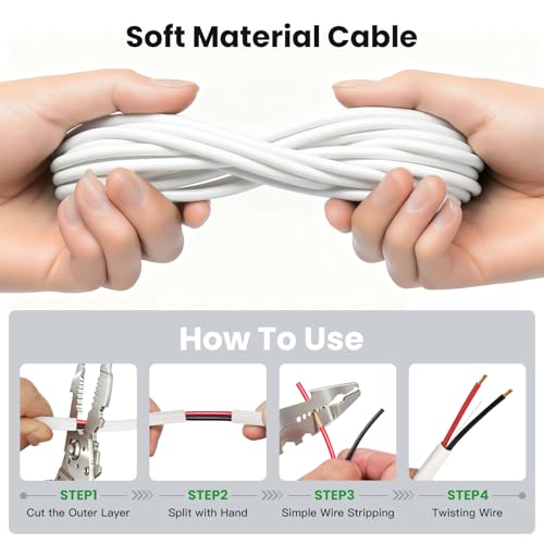 White Speaker Wire 14 Gauge 30FT CL2 Rated CCA Speaker Cable | Flexible PVC Jacket 2 Conductors Red & Black Polarity Mark for Home Theater,Indoor,In-Wall,In-Ceiling & Marine - size: 30 FT, style: 14GAUGE