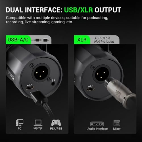 Dynamic Microphone, XLR/USB Podcast Recording PC Microphone for Vocal Voice-Over Streaming, Studio Metal Mic with Mute, Headphone Jack, Monitoring Volume Control, with Boom Arm (SL40+) - style: SL40 with Boom Arm