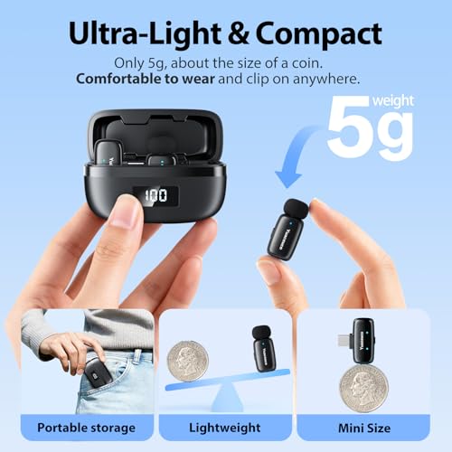 Mini Wireless Lavalier Microphone for iPhone ipad Android - color: Mic Mini (2TX+1 C RX+1 Lightning RX+Charging Case)