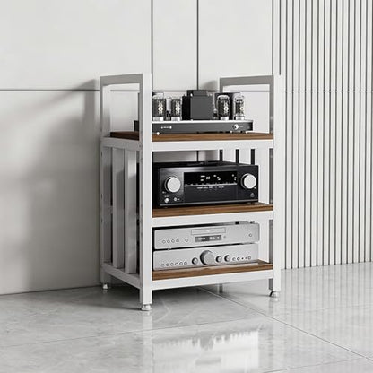 Adjustable Open Frame Hi-Fi Audio Stand, Wood Top Metal Audio Rack with Anti-Vibration Foot, AV Equipment Shelving for Living Room Home Cinema Studio(White-C) - color: White-c