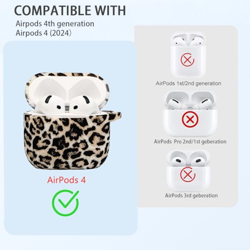 Case Compatible with AirPods 4 Case,Soft Silicone Cover with Bracelet Lanyard and Keychain, Cute Wireless Charging Protective Case for Apple AirPods 4th for Women and Men (Leopard) - color: Leopard