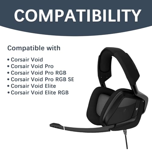 Replacement Ear Pads for Corsair Void & Corsair Void PRO RGB Wired/Wireless Gaming Headsets, Ear Cushion Pads Cover, Black Mesh Fabric, Memory Foam-Black
