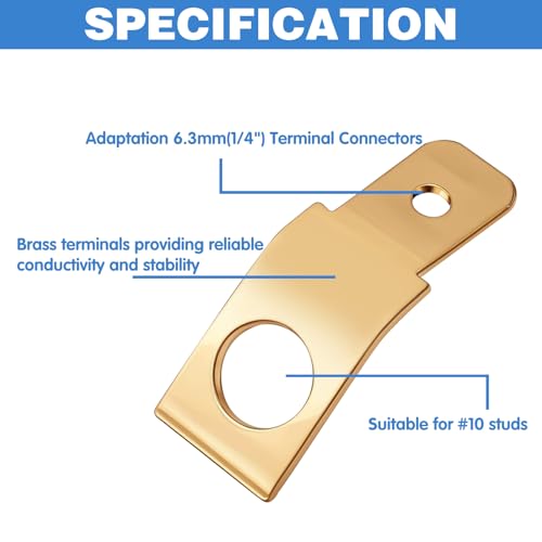 25Pcs Solderless Wire Connectors Non-Insulated Male to Male Electrical Adapter Spade Connectors 1/4" Male Tab Crimp Brass Copper Spade Terminals, Quick Disconnect Wire Connectors for Industrial Car
