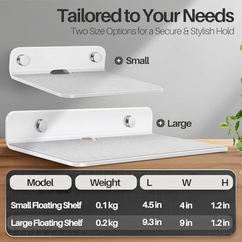 TNP Small Floating Speaker Shelf Wall Mount, Acrylic, 9 Inch, 2 Pack, White | For Cameras, Phones and Wi-Fi Routers with An Anti-Slip Pad and Built-In Cable Management - color: White, size: 9.3 x 4 x 1.2 Inches