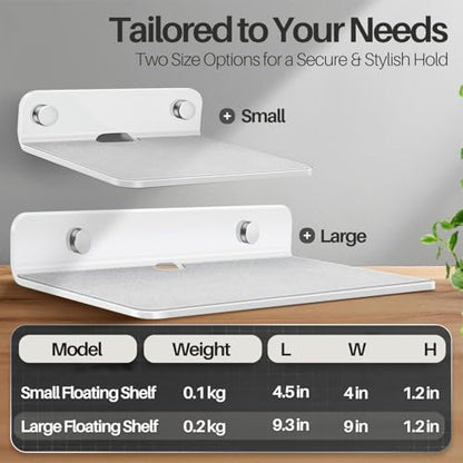TNP Small Floating Speaker Shelf Wall Mount, Acrylic, 9 Inch, 2 Pack, White | For Cameras, Phones and Wi-Fi Routers with An Anti-Slip Pad and Built-In Cable Management - color: White, size: 9.3 x 4 x 1.2 Inches