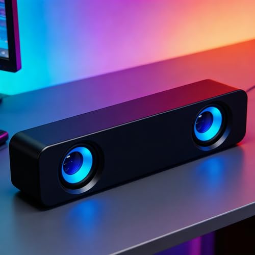 Mini Wired Sound Bar for Desktop, USB Computer Speaker with Easy Volume Control - color: Black
