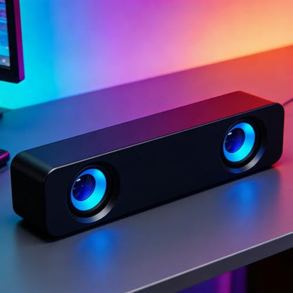 Mini Wired Sound Bar for Desktop, USB Computer Speaker with Easy Volume Control - color: Black