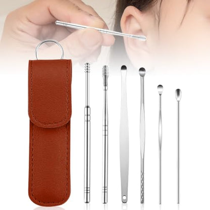 Runsgo Ear Cleaner,The Most Professional Ear Cleaning Master in 2024,Ear Cleaning Kit,Ear Cleaner Earwax Removal Tools with Pu Leather Case (Brown) - color: Brown