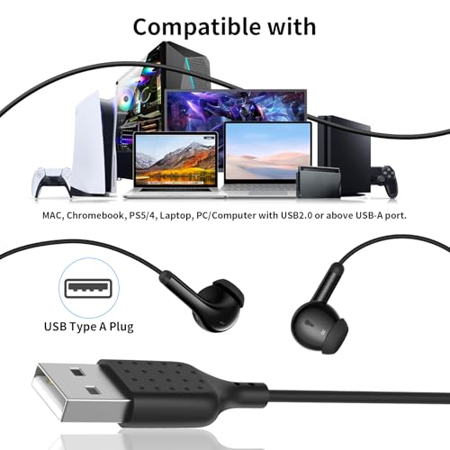 APETOO USB Earbuds Computer Headphones with 2 EQs -Bass Boost & Clear Vocal | Wired Earphones Mic & Volume Control, Mute Button, HiFi Stereo, 7.5ft Long Cord USB-A Ear Buds for Dell HP Surface PC Office