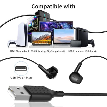 APETOO USB Earbuds Computer Headphones with 2 EQs -Bass Boost & Clear Vocal | Wired Earphones Mic & Volume Control, Mute Button, HiFi Stereo, 7.5ft Long Cord USB-A Ear Buds for Dell HP Surface PC Office