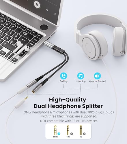 USB C to Dual 3.5mm Female Headphone Splitter 20CM, Type C to Dual 3.5mm TRRS Female Headphone Jack Audio Adapter for iPhone 17/16 Pro Max, Samsung Galaxy S25/S24 Ultra, Google Pixel 3/3XL/4