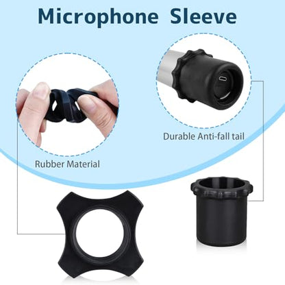 Desktop Microphone Holder for Organize and Display 2 Wireless Mics | Aluminum Alloy, inlcuded 2 Rubber Anti-roll Rings and Anti-scratch Sleeves, for Home Singing, Party, Karaoke, Theater, Salon