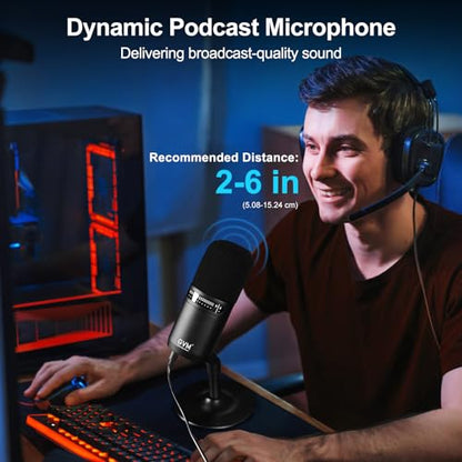 GVM Dynamic Microphone, XLR/USB Podcast Microphone with Mute Button, Monitoring Volume Control, Headphone Jack, Cardioid Gaming Mic, Vocal Mic for PC, MAC, Recording, Studio and Singing