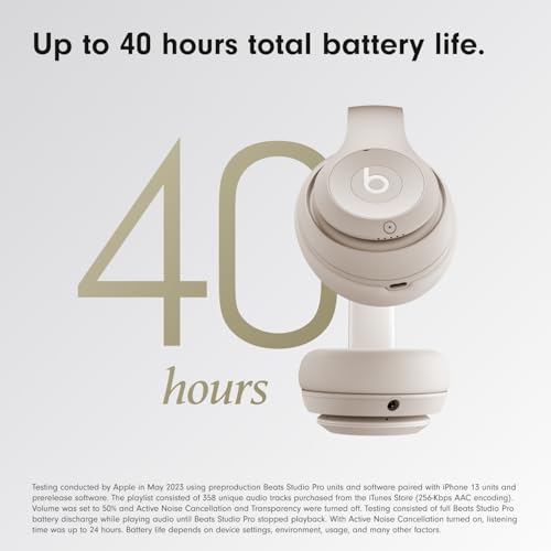 Beats Studio Pro Premium Wireless Over-Ear Headphones- Up to 40-Hour Battery Life, Active Noise Cancelling, Great for Travel & Commuting, USB-C Lossless Audio, Apple & Android Compatible - Sandstone | Noise canceling audio with Bluetooth connectivity, mic