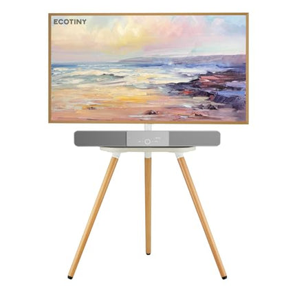Tripod TV Stand for 43-65" TVs, Swivel, White | Height-adjustable easel TV stand, wood media shelf, cable management and VESA up to 400x400 - color: White, size: 43–65 Inch TVs