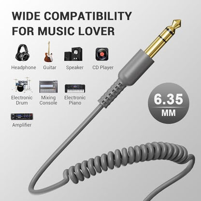OneOdio 6.35mm to 3.5mm 6.6-9.8FT Stereo Adapter Cable Compatible with AMPs, Electronic Keyboards, Mixers, Guitars and Pro10/Pro30/Pro50 Headphones of OneOdio-Gray - color: Grey