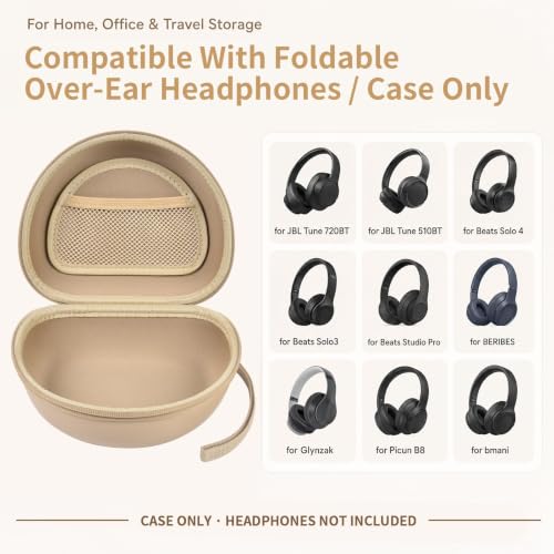 Comecase Headphone Case Compatible with JBL Tune 720BT 770NC, Khaki | Hard Shell Travel Storage for Foldable Over-Ear Headphones, with Mesh Pocket for Cables. Case Only, Headphones Not Included - color: Khaki