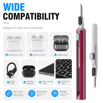 Hyashee Cleaner Kit for Airpods Pro 1 2 3 Multi-Function Cleaning Pen with Soft Brush Flocking Sponge for Bluetooth Earphones Case Cleaning Tools (Red) - color: Red