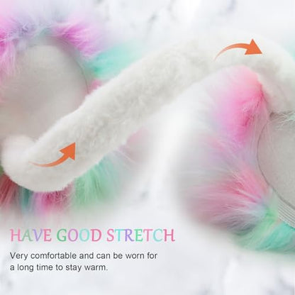 Earmuffs for Women Girls Faux Fur Fuzzy Headband Foldable Ear Covers Cold Weather Accessory - color: Colorful 2