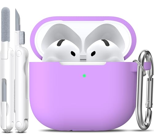 for AirPods 4th Case Cover with Cleaner Kit, Soft Skin Silicone Case Cover with Keychain, Full Protective Case for Men and Women, Compatible with Apple Latest AirPods 4 Case 2024, Lavender - color: C Lavender