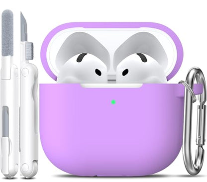 for AirPods 4th Case Cover with Cleaner Kit, Soft Skin Silicone Case Cover with Keychain, Full Protective Case for Men and Women, Compatible with Apple Latest AirPods 4 Case 2024, Lavender - color: C Lavender