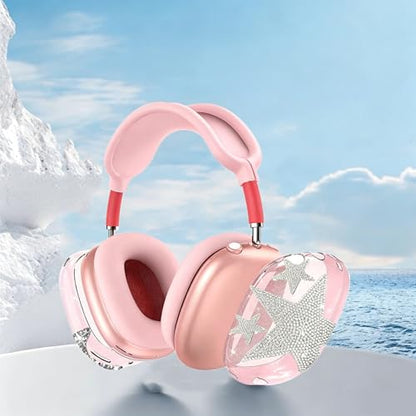 [4 in 1] Case Cover for AirPods Max 2/1 (2026/2024/2020) Ear Pad Case Cover/Headband Cover/Ear Cups Cover with Bling Star for Apple AirPods Max Headphones (Bling Light Pink Stars) - color: Shinning Pink Star