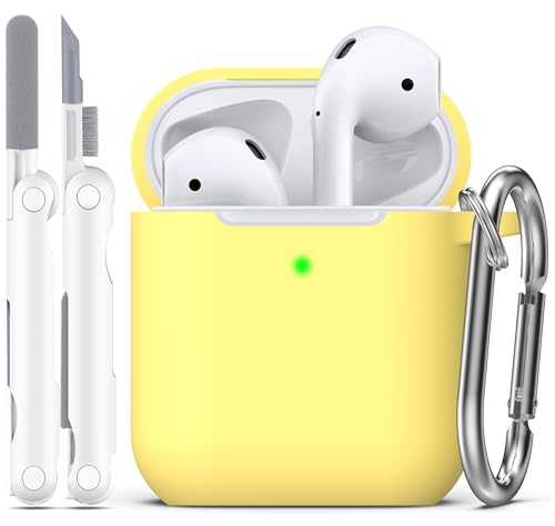 for AirPods 2nd/1st Case Silicone Cover, Yellow | Compatible with Apple AirPods 2nd/1st (2019/2016) Generation with Keychain & Cleaner Kit, Wireless Charging Compatible - color: Yellow
