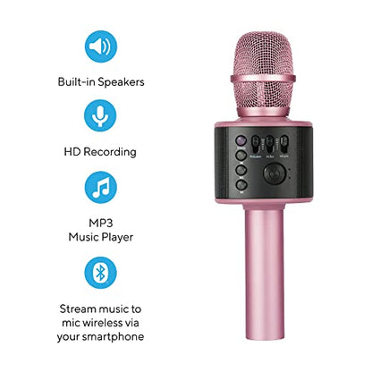Wireless Bluetooth Karaoke Microphone with Built-in Speakers + HD Recording, Portable Handheld Mic | Rose Gold - style: Rose Gold