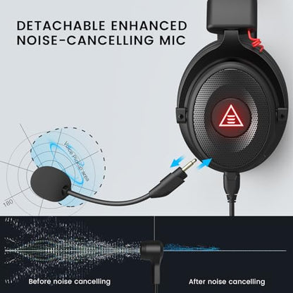 EKSA E900 Pro USB Gaming Headset for PC - Computer Headset with Detachable Noise Cancelling Mic, 7.1 Surround Sound, 50MM Driver - Headphones with Microphone for PS4/PS5, Xbox One, Laptop, Office | Computer Headset with Detachable Noise Cancelling Mic, He