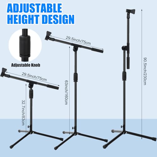 Relaxweex 4 Sets Mic Stand Adjustable Boom Arm Microphone Stand with Tripod Base Boom Microphone Stands Height Adjustable 32.7-90.5 Inch with Mic Clips 3/8"-5/8" Adapter for Singing Performance Stage