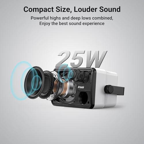 Inwa Upgraded Bluetooth Outdoor Speakers, IPX5 Waterproof Wall Mount Speaker, Powerful Bass, Wireless Sync Up to 100 Speakers, Indoor/Outdoor Sound System for Patio/Porch/Gazebo/Garage(MZ-632, 2 PCS)