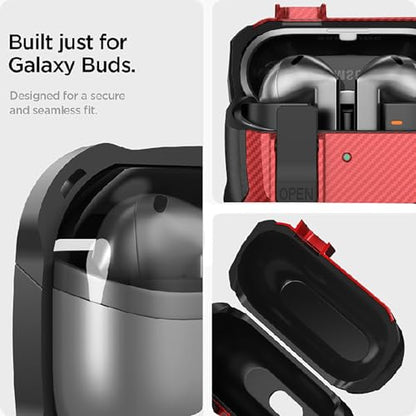 Galaxy Buds 3 Pro/3/3 FE Case Cover with Secure Lock Clip, Shockproof Samsung Galaxy Buds3/3 Pro 2024/3 FE 2025 Protective Hard Cover Shell with Carabiner&Cleaner kit for Men Women, CF Black/Red - color: AA-Black/Red