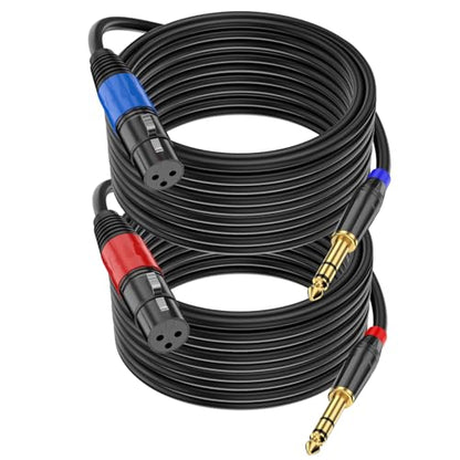 2 Pack XLR to 1/4 Inch (6.35mm) TRS Mono Jack Microphone Cable, 25FT, Balanced 3 Pin XLR Female to Quarter inch TRS Plug Mic Cord for Dynamic Microphone - size: 25 FT, 2Pack, style: XLR Female to 6.35mm